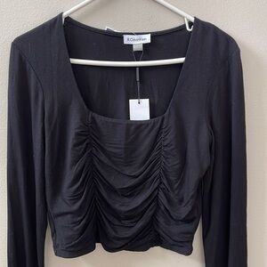Calvin Klein Women's Black Long Sleeve Crop Shirt Top Sz S